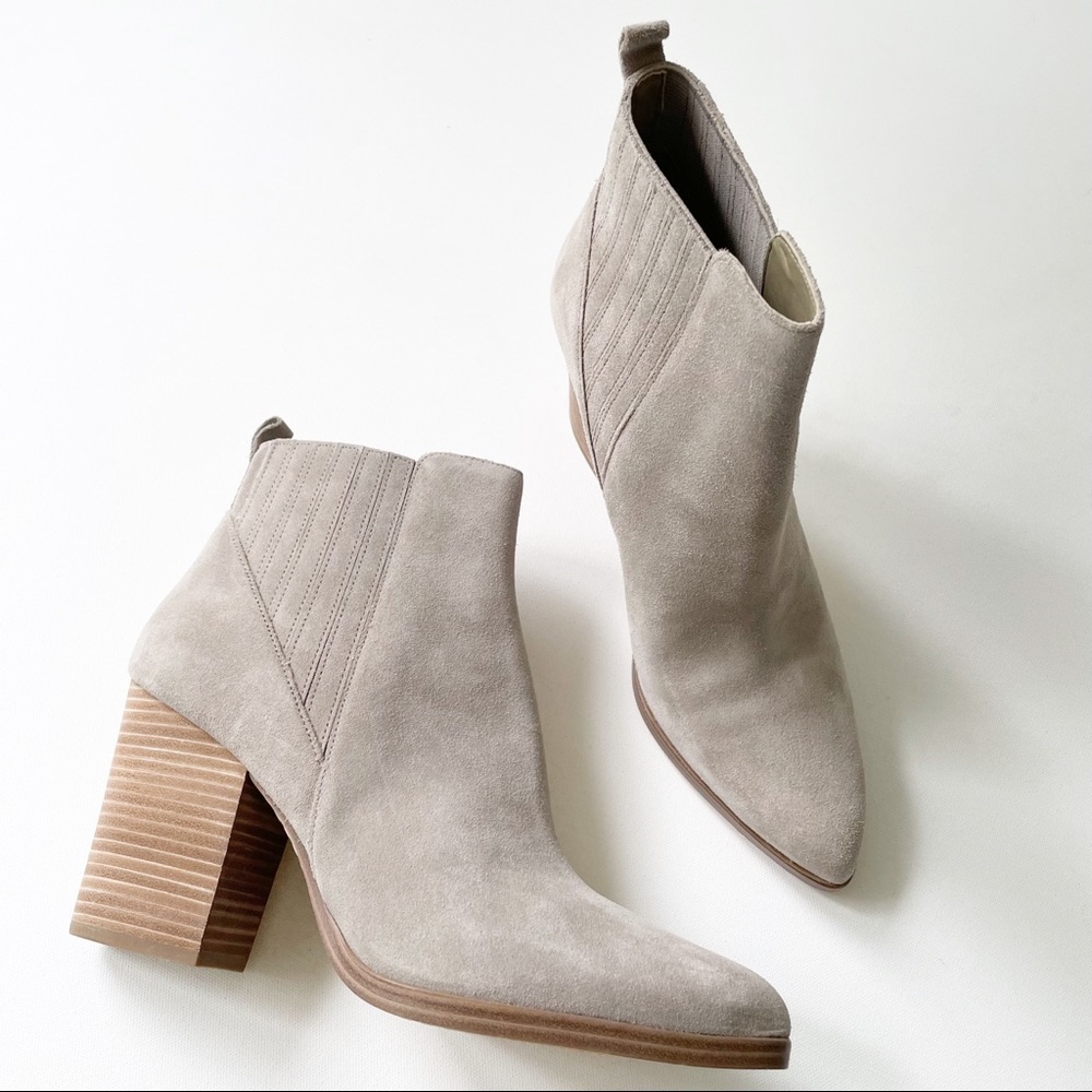 Marc Fisher Alva Bootie Leather Ankle Boot Stacked Heel Grey Suede 10 Women’s